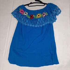 floral Embroidered Off the shoulder blue top